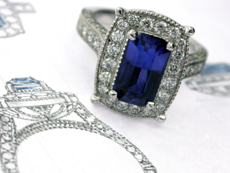 Ceylon Sapphire and Diamond Cluster Ring Designing