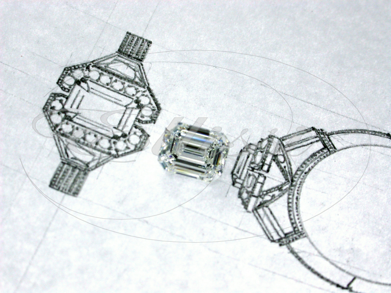 Emerald cut diamond ring designing