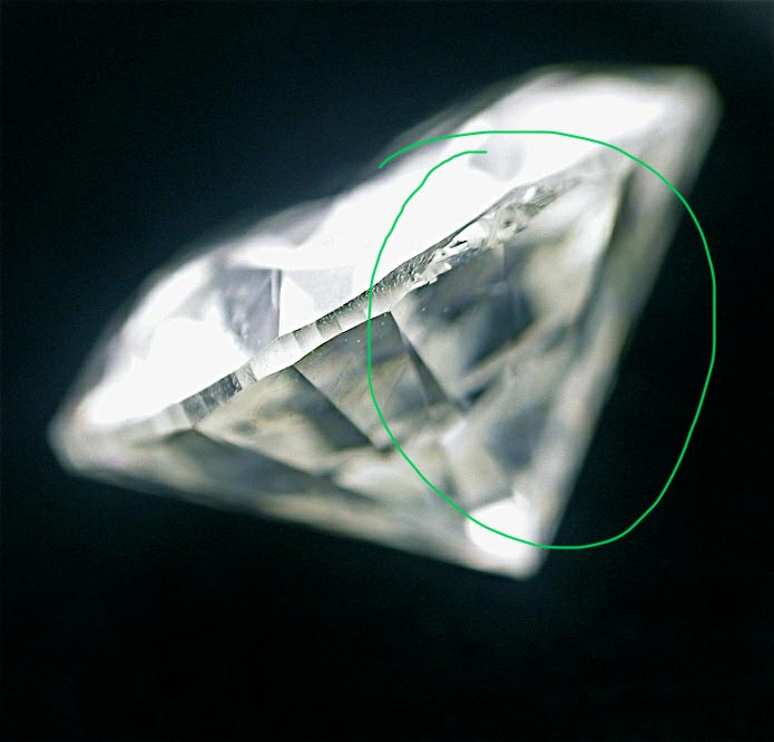 A rough girdle edge on a diamond can have a significant visual impact. A rough girdle edge such as on this diamond can reflect through the diamond, affecting its sparkle and brilliance
