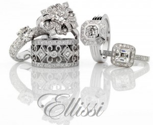 Group of different styles of engagement and highly detailed dress rings crafted in our studio workshop