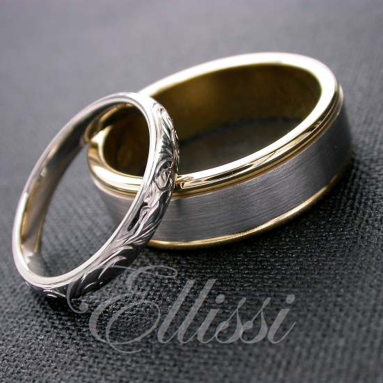 “Paria” Wedding bands, with engraved pattern.