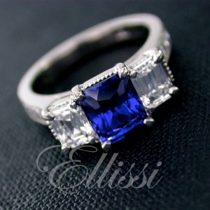 "Atria" Sapphire and Emerald cut diamond ring.