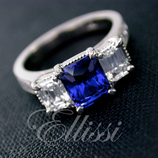 “Atria” Sapphire and Emerald cut diamond ring.