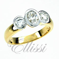 "Jane" Oval and round brilliant cut trilogy ring.