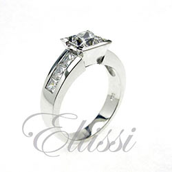 "Maria" Princess cut diamonds, channel set. Modern, smooth lines.