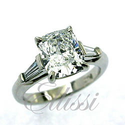 “Ella” Cushion cut ring with tapered baguettes.