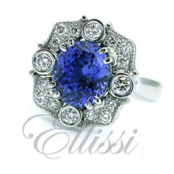"Regal" Blue Ceylon Sapphire cluster ring.