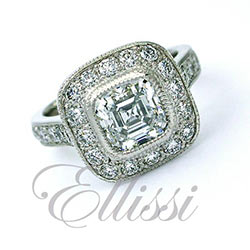 “Venice” Asscher cut diamond in Vintage design.