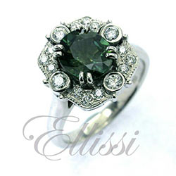 "Verdant" green sapphire antique cluster ring.