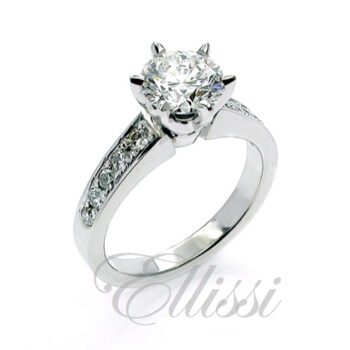 "Crystal" six claw Round Brilliant cut diamond ring.