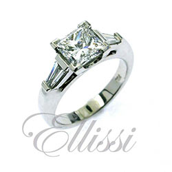 “Ida” Princess and tapered baguette diamond ring.