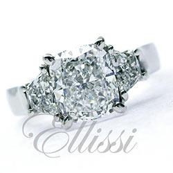 “Glory” Cushion and trapezoid cut diamond ring.