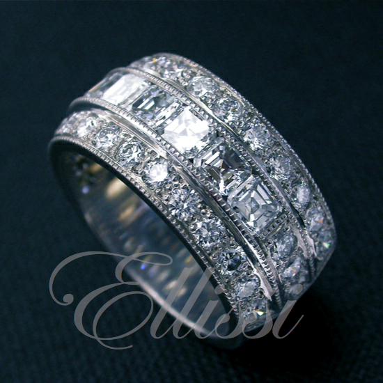 “Angie” Asscher and round brilliant cut diamond band.