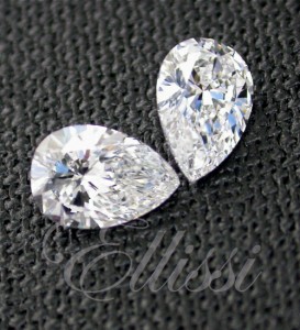 The pear cut diamond is versatile. Shown here a matching pair of brilliant cut pears, suitable for earrings.