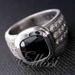 "Fabia" Black Spinel ring with grain set diamonds.