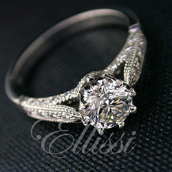 "Valentina" detailed Round Brilliant cut diamond solitaire.