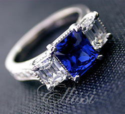 "Atria" Sapphire and Emerald cut diamond ring