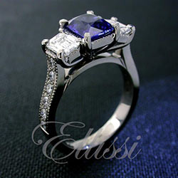 "Stephania" Sapphire and emerald cut diamond ring.