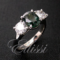 “Phoebe” Green oval sapphire and diamond ring.