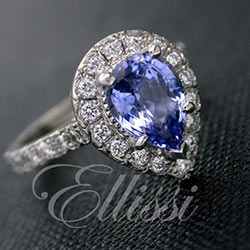 "Odetta" Pear shaped ceylon sapphire halo ring.