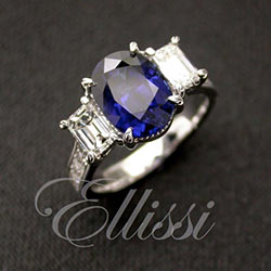 "Violette" Oval sapphire and emerald cut diamond ring.