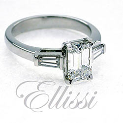 “Adriana” Emerald and Baguette cut diamond ring.
