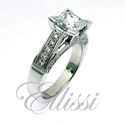 "Heidi" Antique style Princess cut diamond ring.