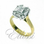 "Dezi" Antique style Emerald cut cluster ring.