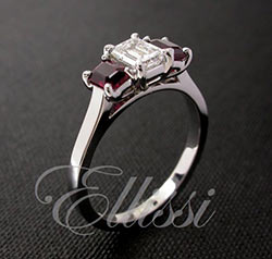 "Dahlia" 18 ct white gold 3 stone ruby and diamond ring