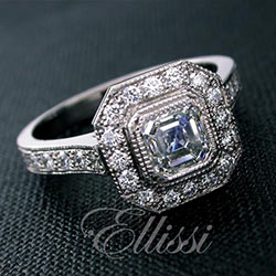 "Adeline" Art deco inspired Asscher cut cluster