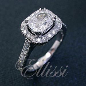 “Julia” Cushion cut diamond cluster ring.