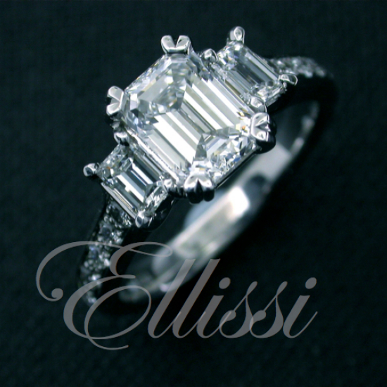 “Elloa” Triple Emerald cut diamond ring