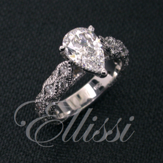 “Gracia” Pear brilliant diamond with embossed detail