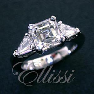 "Amelia" Three-stone Asscher cut diamond ring.