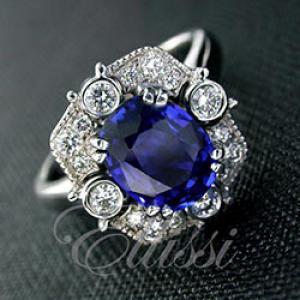 "Camilla" royal blue sapphire halo ring.