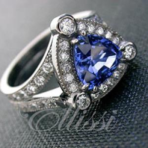 "Tryphena" Trilliant Cut Ceylon Sapphire cluster ring.