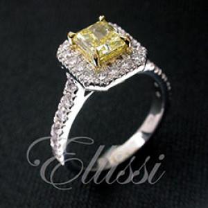“Nicé” Yellow Radiant cut diamond cluster ring.