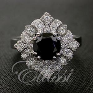 “Nigella” Black Spinel diamond antique style cluster.