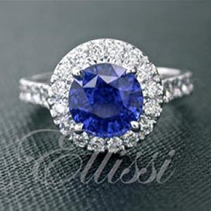 “Corvi” cluster ring with central round Ceylon Sapphire