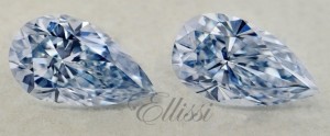Very rare blue diamonds cut into a matching pair of pear brilliant cut diamonds