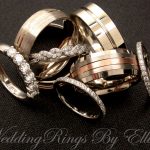Wedding bands in rose gold, white gold and yellow gold. Diamond set