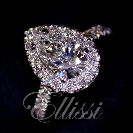 Pear shape diamond halo ring by ellissi