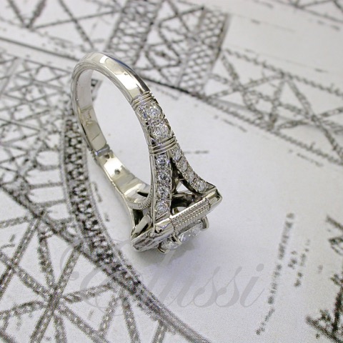 Diamond ring design inspired by a schematic of the Eiffel Tower