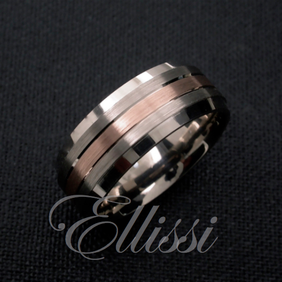 Two tone rose gold and white gold ring with polished bevelled edges