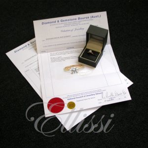 Ellissi custom made ring sitting on its valuation from the National Council of Jewellery Valuers