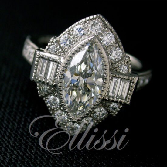 Marquise diamond Art Deco inspired engagement ring
