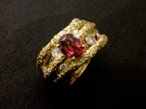 Unusual engagement ring design in 18ct. yellow gold