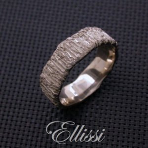 Gnarled unique male wedding ring in 18ct. white gold