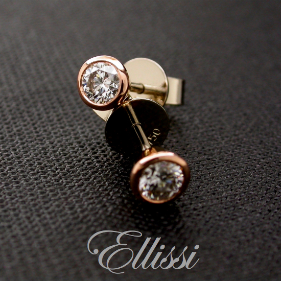 Rose Gold Bezel Set Diamond Stud Earrings