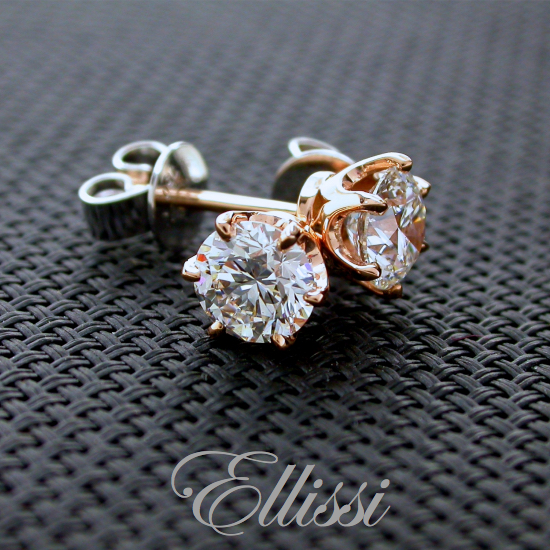 Diamond Stud Earrings Set In 18ct. Rose Gold
